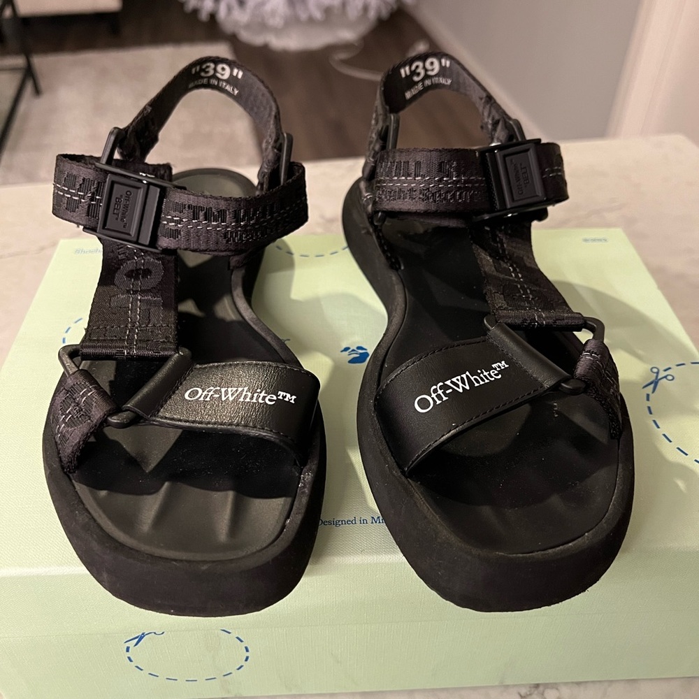 Off White Black Trek Gladiator Sandals Size: 39